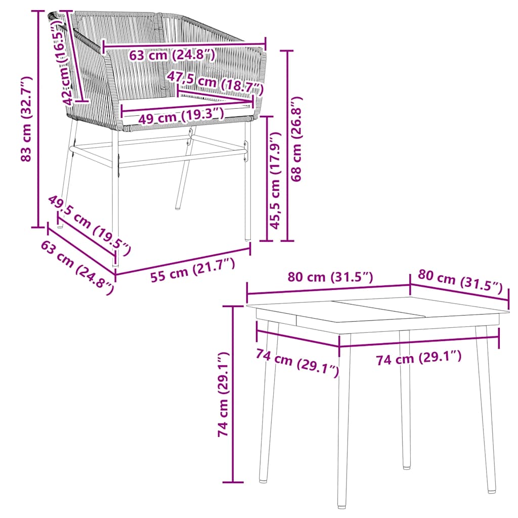 5-tlg. Garten-Essgruppe mit Kissen Schwarz Poly Rattan Glas