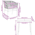 3-tlg. Garten-Essgruppe mit Kissen Braun Poly Rattan Glas