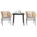 3-tlg. Garten-Essgruppe mit Kissen Braun Poly Rattan Glas