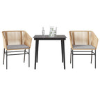 3-tlg. Garten-Essgruppe mit Kissen Braun Poly Rattan Glas
