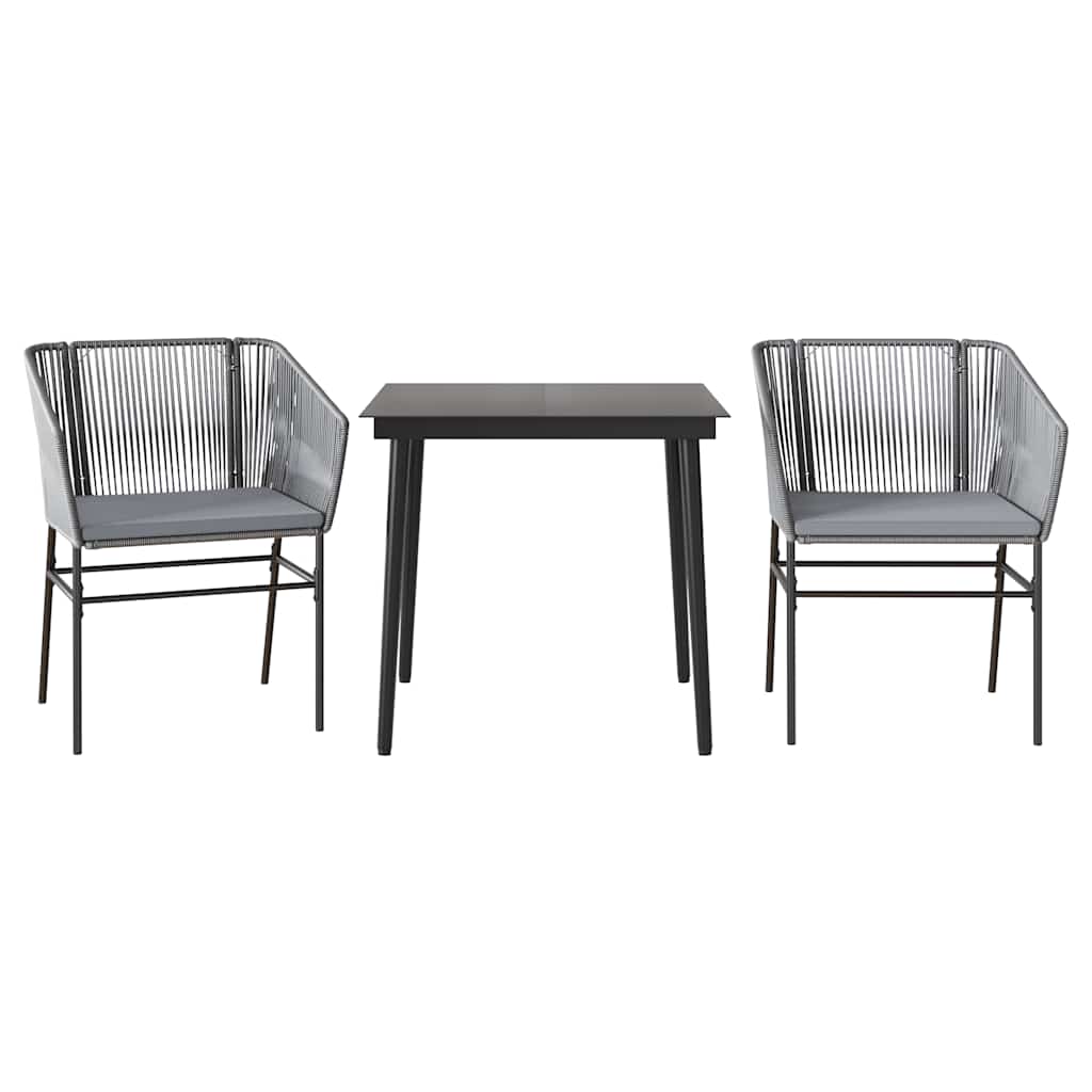 3-tlg. Garten-Essgruppe mit Kissen Grau Poly Rattan Glas