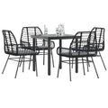 5-tlg. Garten-Essgruppe mit Kissen Schwarz Poly Rattan Glas