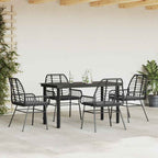 5-tlg. Garten-Essgruppe mit Kissen Schwarz Poly Rattan Glas