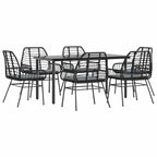 7-tlg. Garten-Essgruppe mit Kissen Schwarz Poly Rattan Glas