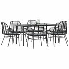 7-tlg. Garten-Essgruppe mit Kissen Schwarz Poly Rattan Glas