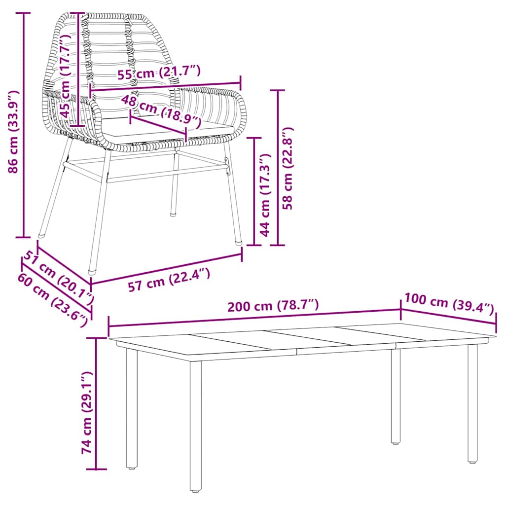 7-tlg. Garten-Essgruppe mit Kissen Schwarz Poly Rattan Glas