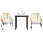 3-tlg. Garten-Essgruppe mit Kissen Braun Poly Rattan Glas