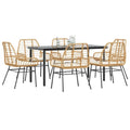 7-tlg. Garten-Essgruppe mit Kissen Braun Poly Rattan Glas