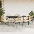 7-tlg. Garten-Essgruppe mit Kissen Braun Poly Rattan Glas