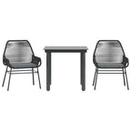 3-tlg. Garten-Essgruppe mit Kissen Schwarz Poly Rattan Glas