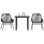 3-tlg. Garten-Essgruppe mit Kissen Schwarz Poly Rattan Glas