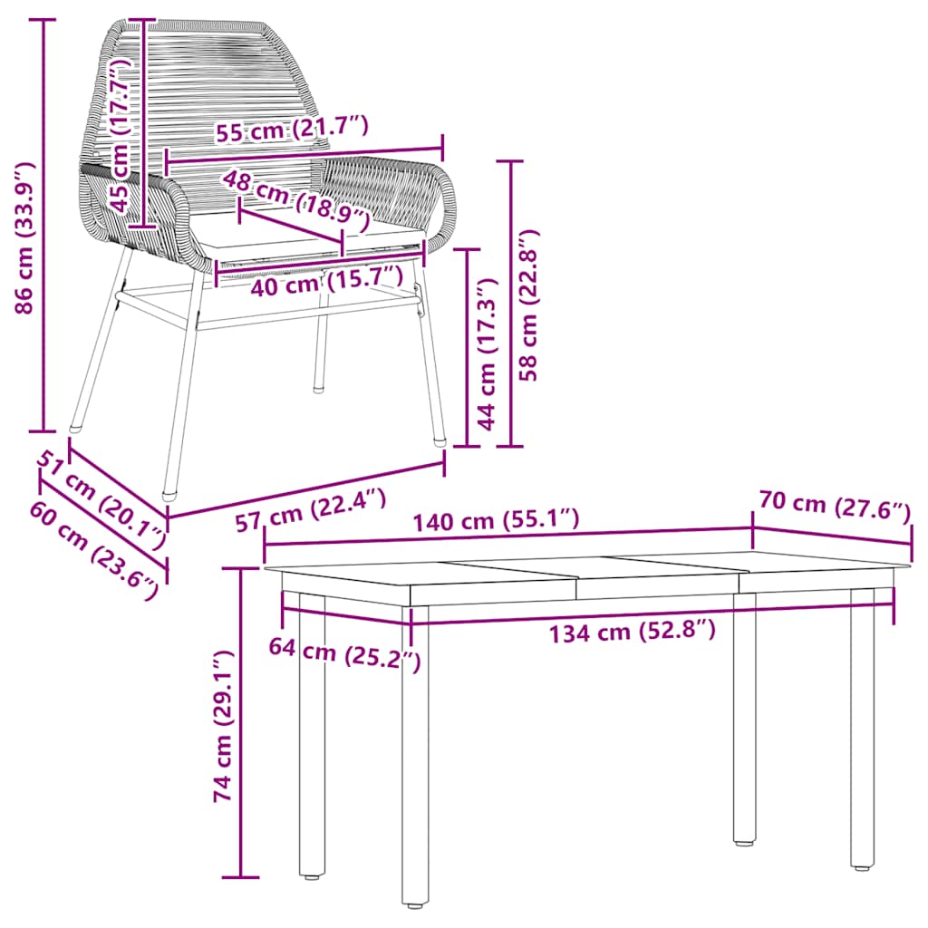 5-tlg. Garten-Essgruppe mit Kissen Schwarz Poly Rattan Glas