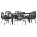 7-tlg. Garten-Essgruppe mit Kissen Schwarz Poly Rattan Glas