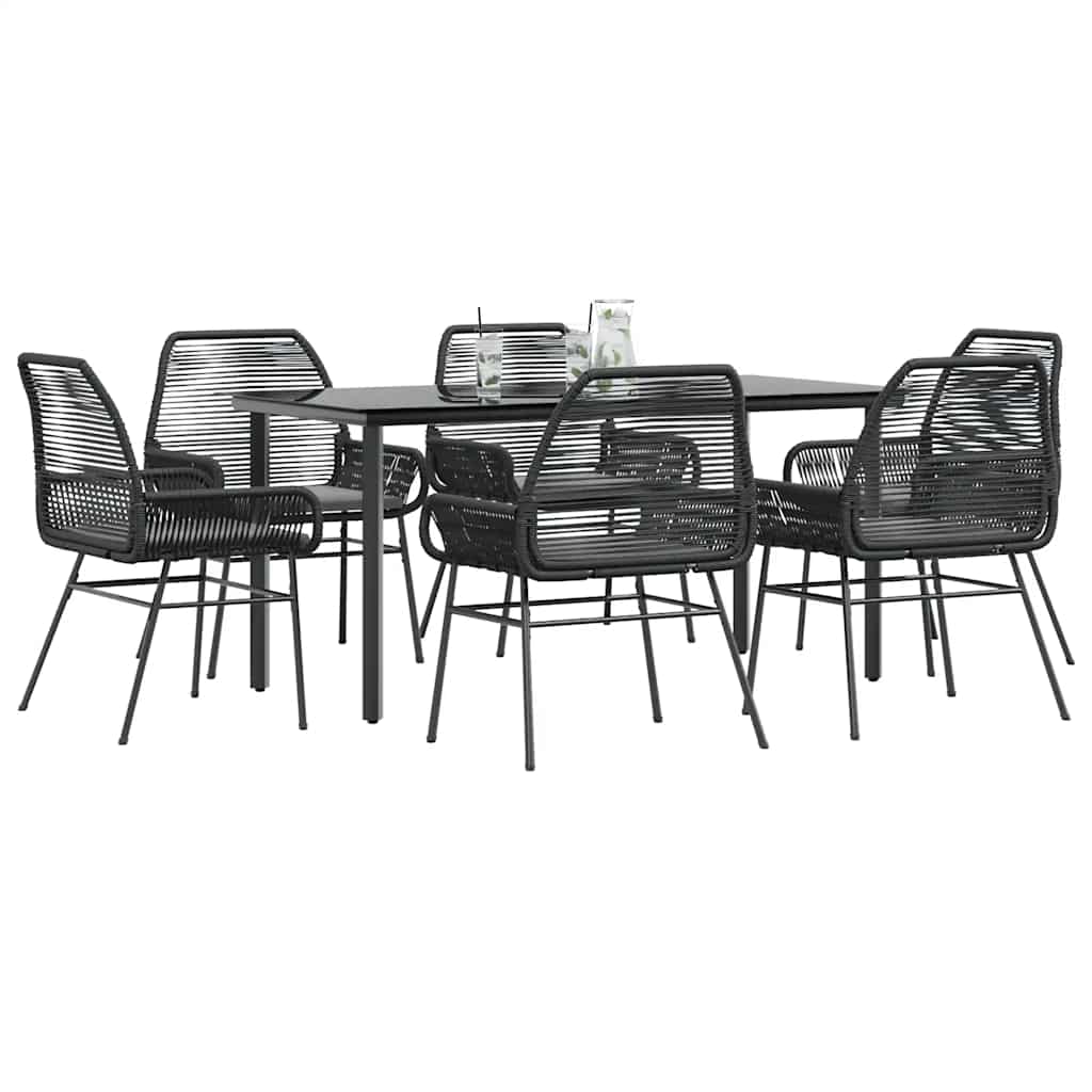 7-tlg. Garten-Essgruppe mit Kissen Schwarz Poly Rattan Glas