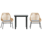 3-tlg. Garten-Essgruppe mit Kissen Braun Poly Rattan Glas