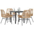 5-tlg. Garten-Essgruppe mit Kissen Braun Poly Rattan Glas
