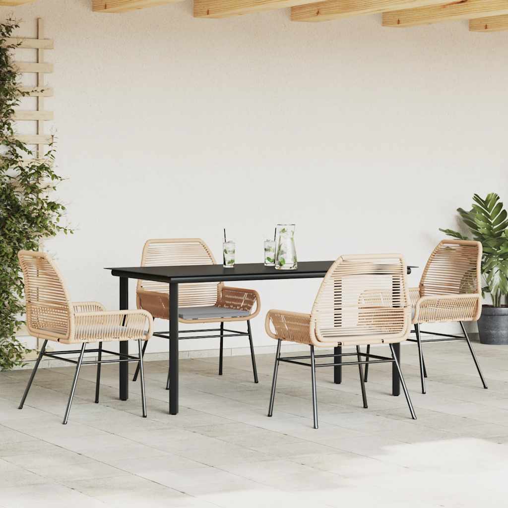 5-tlg. Garten-Essgruppe mit Kissen Braun Poly Rattan Glas