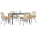 5-tlg. Garten-Essgruppe mit Kissen Braun Poly Rattan Glas