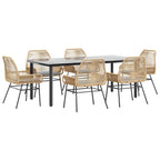 7-tlg. Garten-Essgruppe mit Kissen Braun Poly Rattan Glas