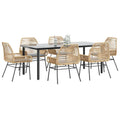 7-tlg. Garten-Essgruppe mit Kissen Braun Poly Rattan Glas