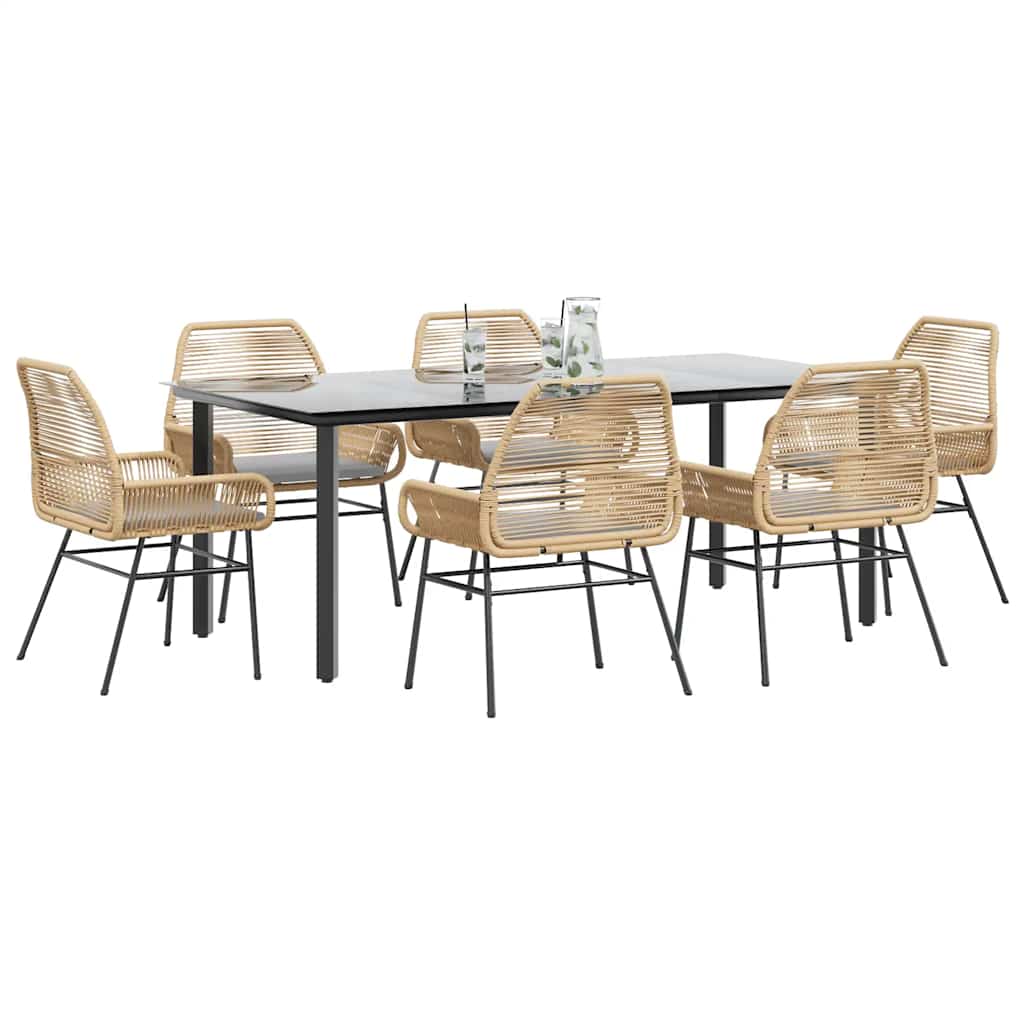 7-tlg. Garten-Essgruppe mit Kissen Braun Poly Rattan Glas