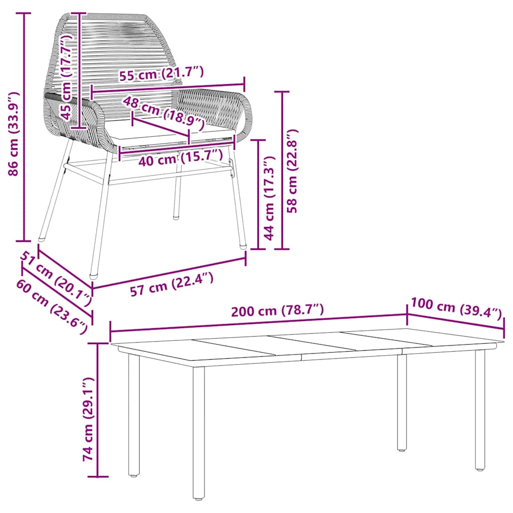 9-tlg. Garten-Essgruppe mit Kissen Braun Poly Rattan Glas