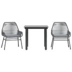 3-tlg. Garten-Essgruppe mit Kissen Grau Poly Rattan Glas