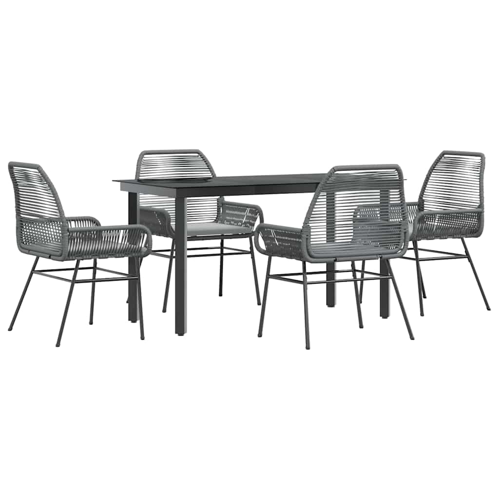 5-tlg. Garten-Essgruppe mit Kissen Grau Poly Rattan Glas