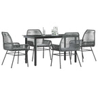 5-tlg. Garten-Essgruppe mit Kissen Grau Poly Rattan Glas