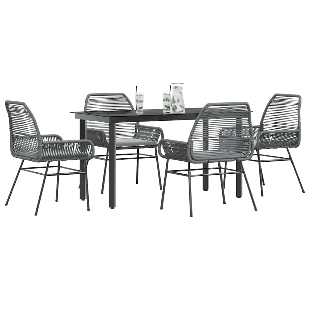 5-tlg. Garten-Essgruppe mit Kissen Grau Poly Rattan Glas