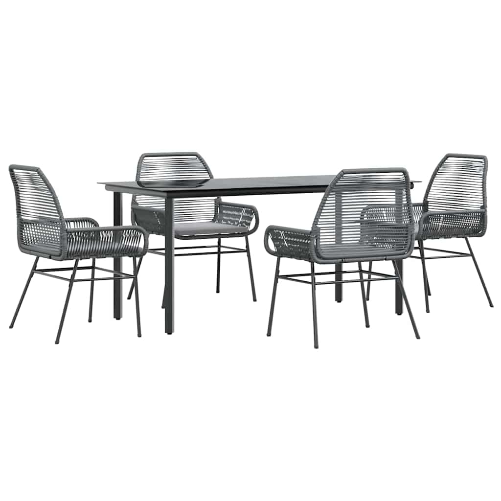 5-tlg. Garten-Essgruppe mit Kissen Grau Poly Rattan Glas