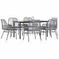 7-tlg. Garten-Essgruppe mit Kissen Grau Poly Rattan Glas