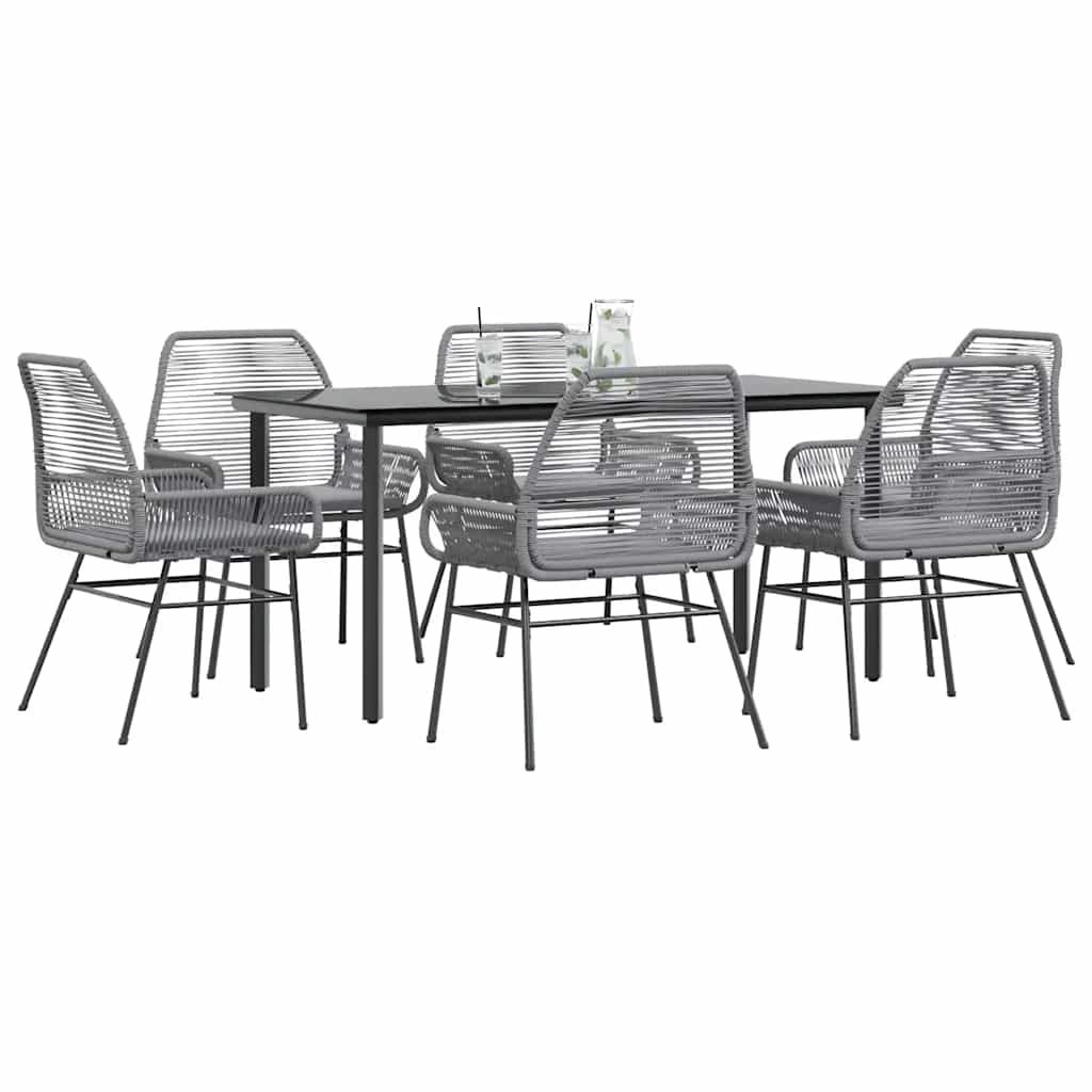 7-tlg. Garten-Essgruppe mit Kissen Grau Poly Rattan Glas