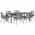 7-tlg. Garten-Essgruppe mit Kissen Grau Poly Rattan Glas