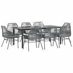 9-tlg. Garten-Essgruppe mit Kissen Grau Poly Rattan Glas