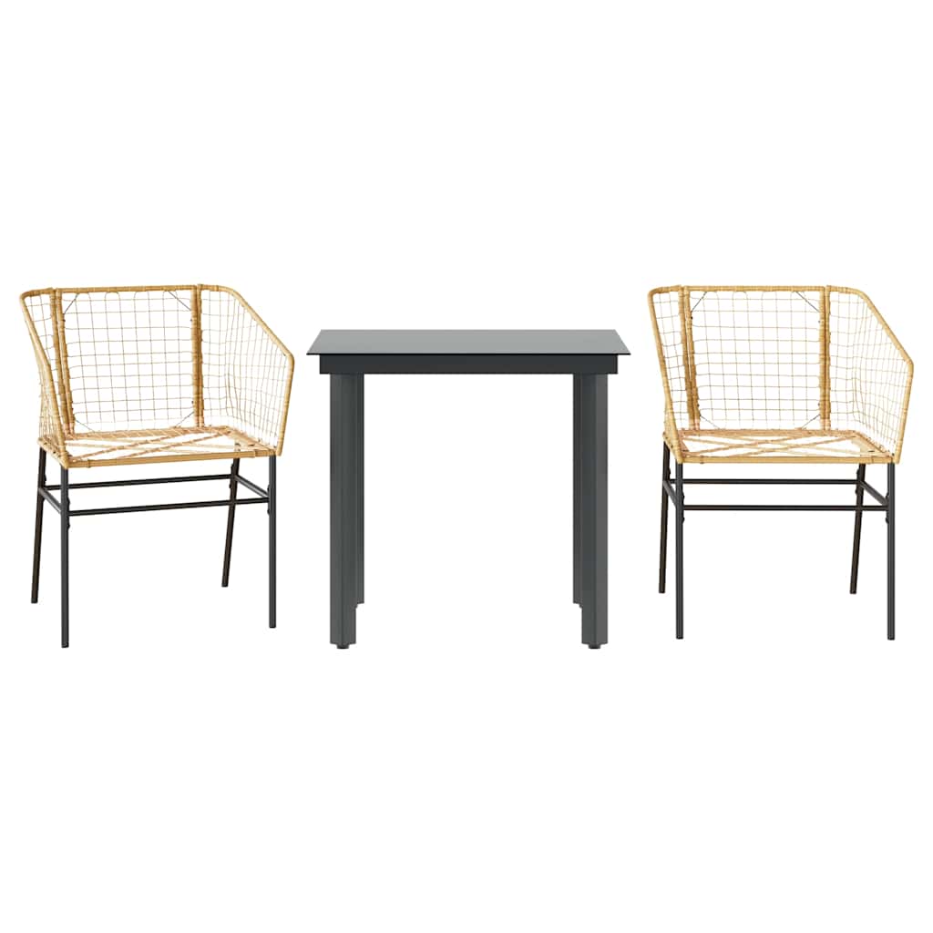 3-teiliges Garten-Esszimmer-Set Braunes Polyrattanglas