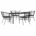5-tlg. Garten-Essgruppe mit Kissen Schwarz Poly Rattan Glas
