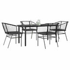 5-tlg. Garten-Essgruppe mit Kissen Schwarz Poly Rattan Glas
