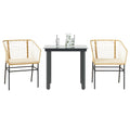 3-tlg. Garten-Essgruppe mit Kissen Braun Poly Rattan Glas