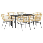 7-tlg. Garten-Essgruppe mit Kissen Braun Poly Rattan Glas