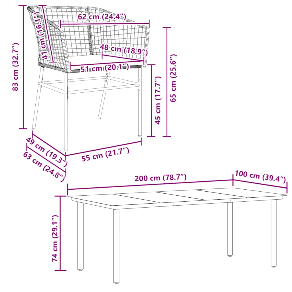 7-tlg. Garten-Essgruppe mit Kissen Braun Poly Rattan Glas