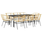 9-tlg. Garten-Essgruppe mit Kissen Braun Poly Rattan Glas