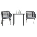 3-tlg. Garten-Essgruppe mit Kissen Schwarz Poly Rattan Glas