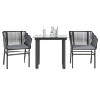3-tlg. Garten-Essgruppe mit Kissen Schwarz Poly Rattan Glas