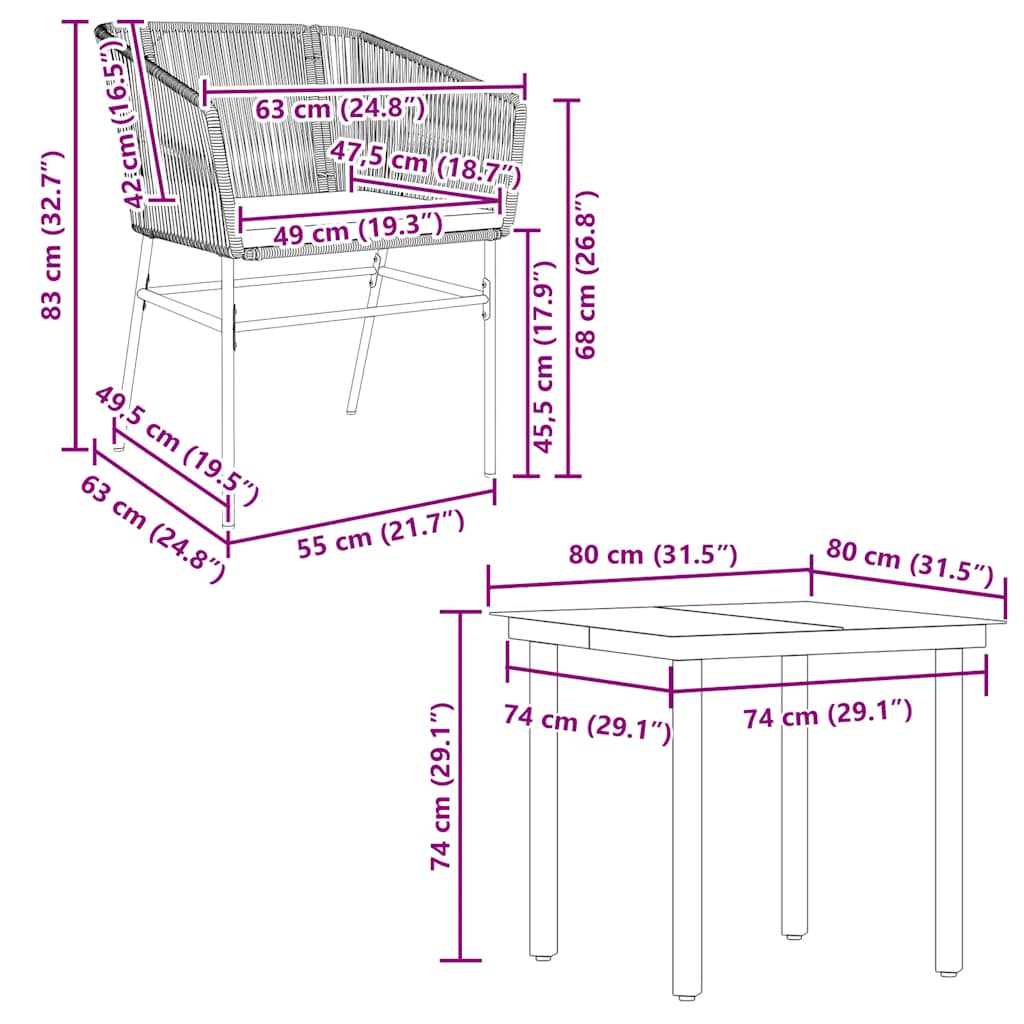 5-tlg. Garten-Essgruppe mit Kissen Schwarz Poly Rattan Glas