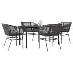 5-tlg. Garten-Essgruppe mit Kissen Schwarz Poly Rattan Glas