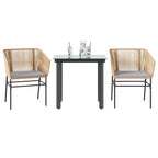 3-tlg. Garten-Essgruppe mit Kissen Braun Poly Rattan Glas