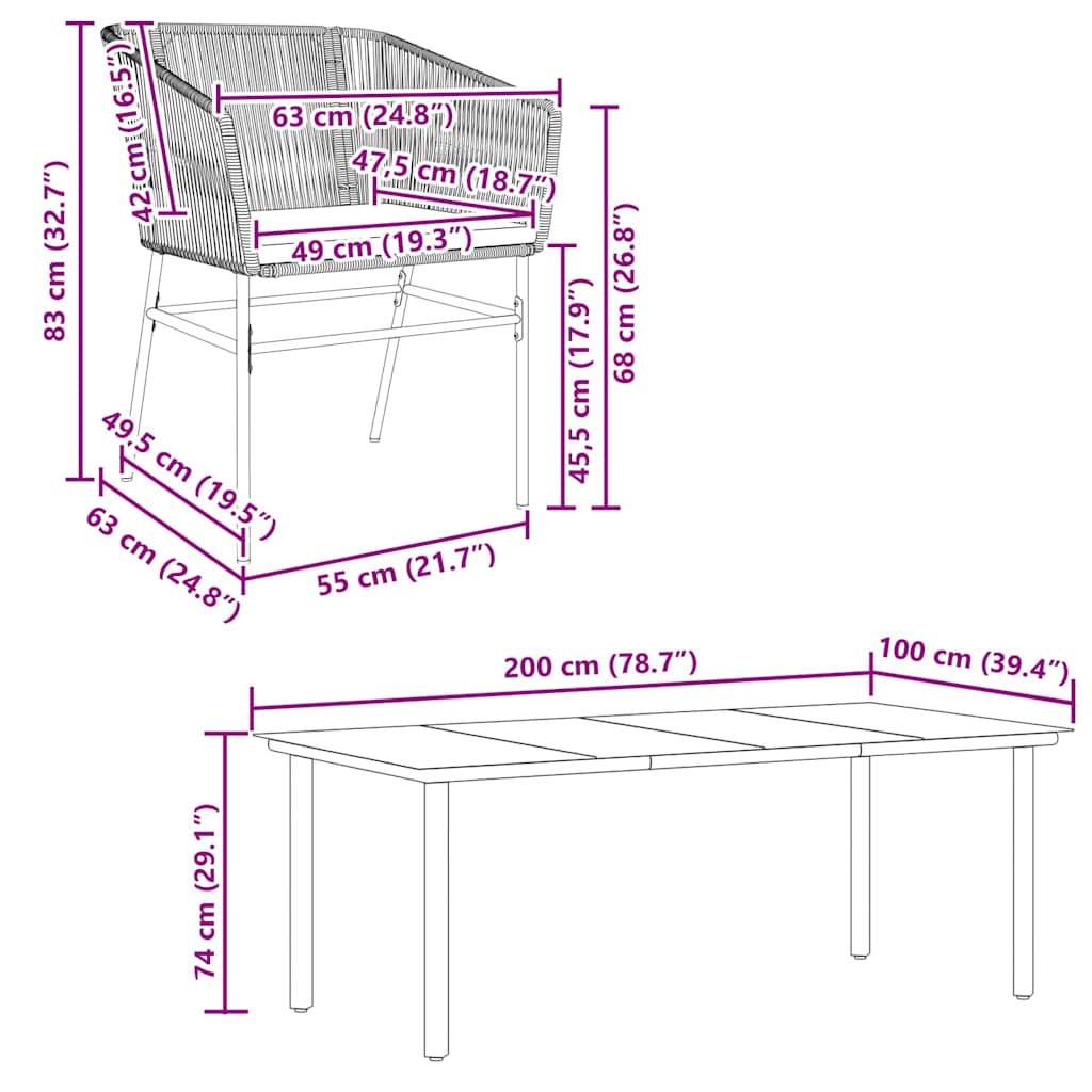 7-tlg. Garten-Essgruppe mit Kissen Braun Poly Rattan Glas
