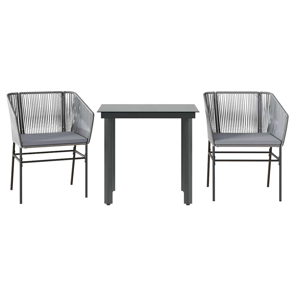 3-tlg. Garten-Essgruppe mit Kissen Grau Poly Rattan Glas