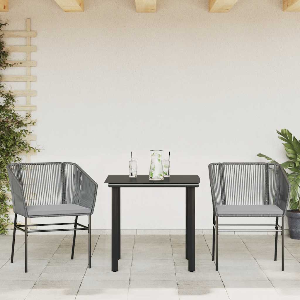 3-tlg. Garten-Essgruppe mit Kissen Grau Poly Rattan Glas